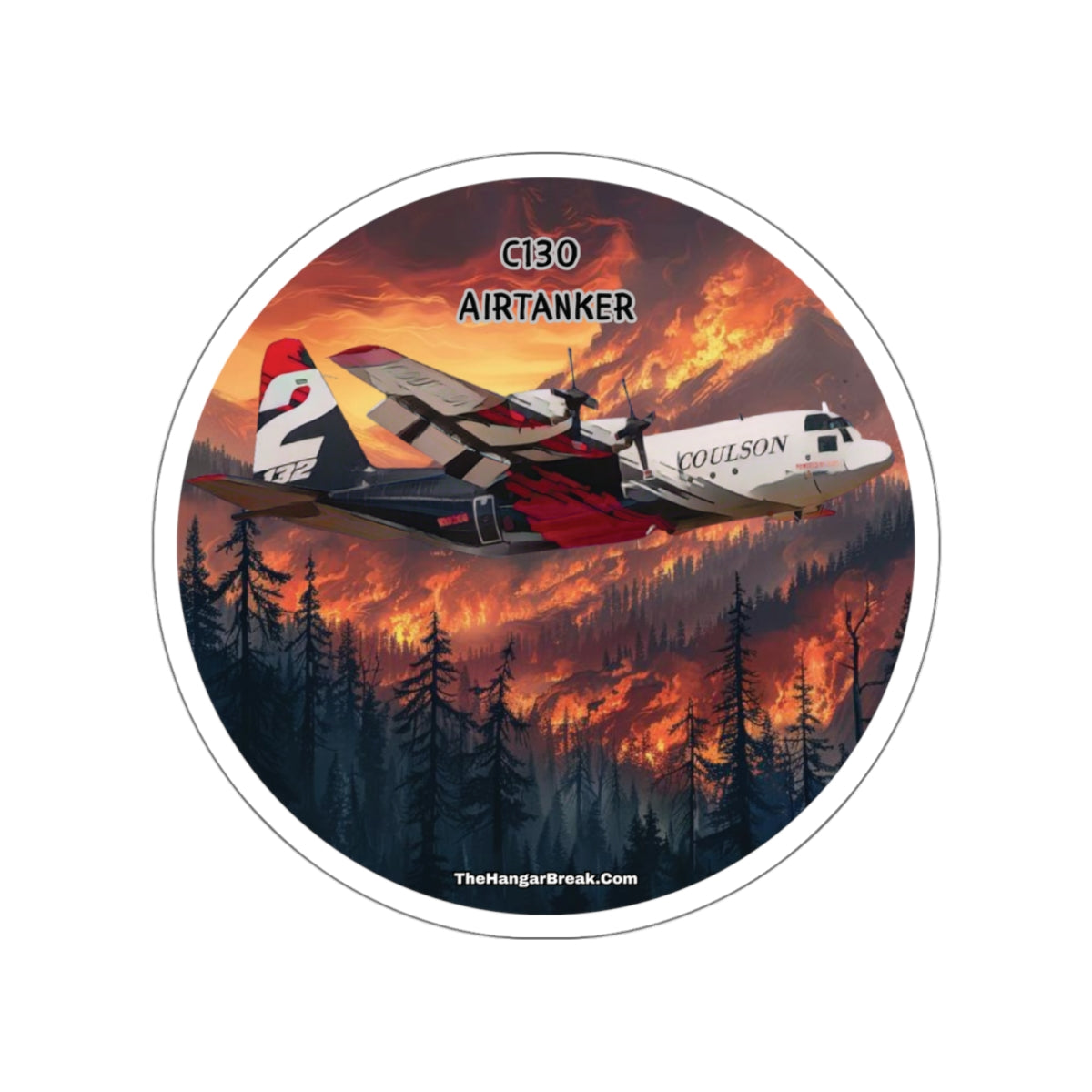 C130 Aerial Firefighter, Round Sticker with Airtanker Design - The Hangar Break