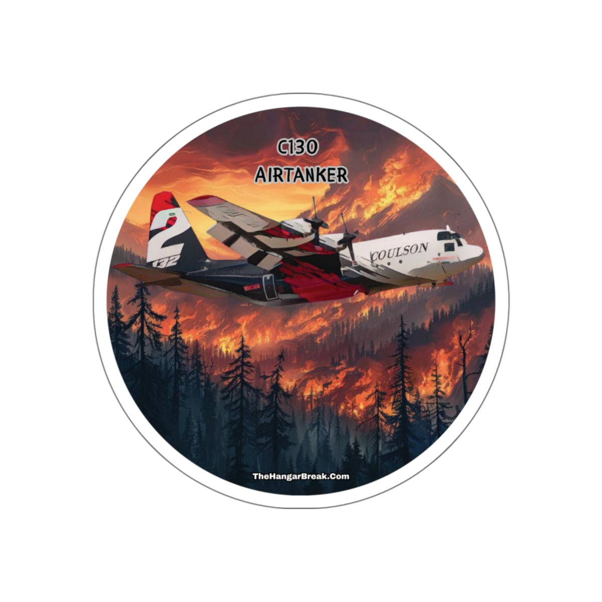 C130 Aerial Firefighter, Round Sticker with Airtanker Design - The Hangar Break