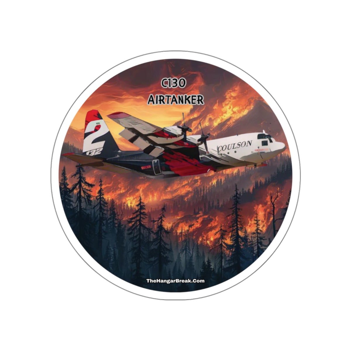 C130 Aerial Firefighter, Round Sticker with Airtanker Design - The Hangar Break