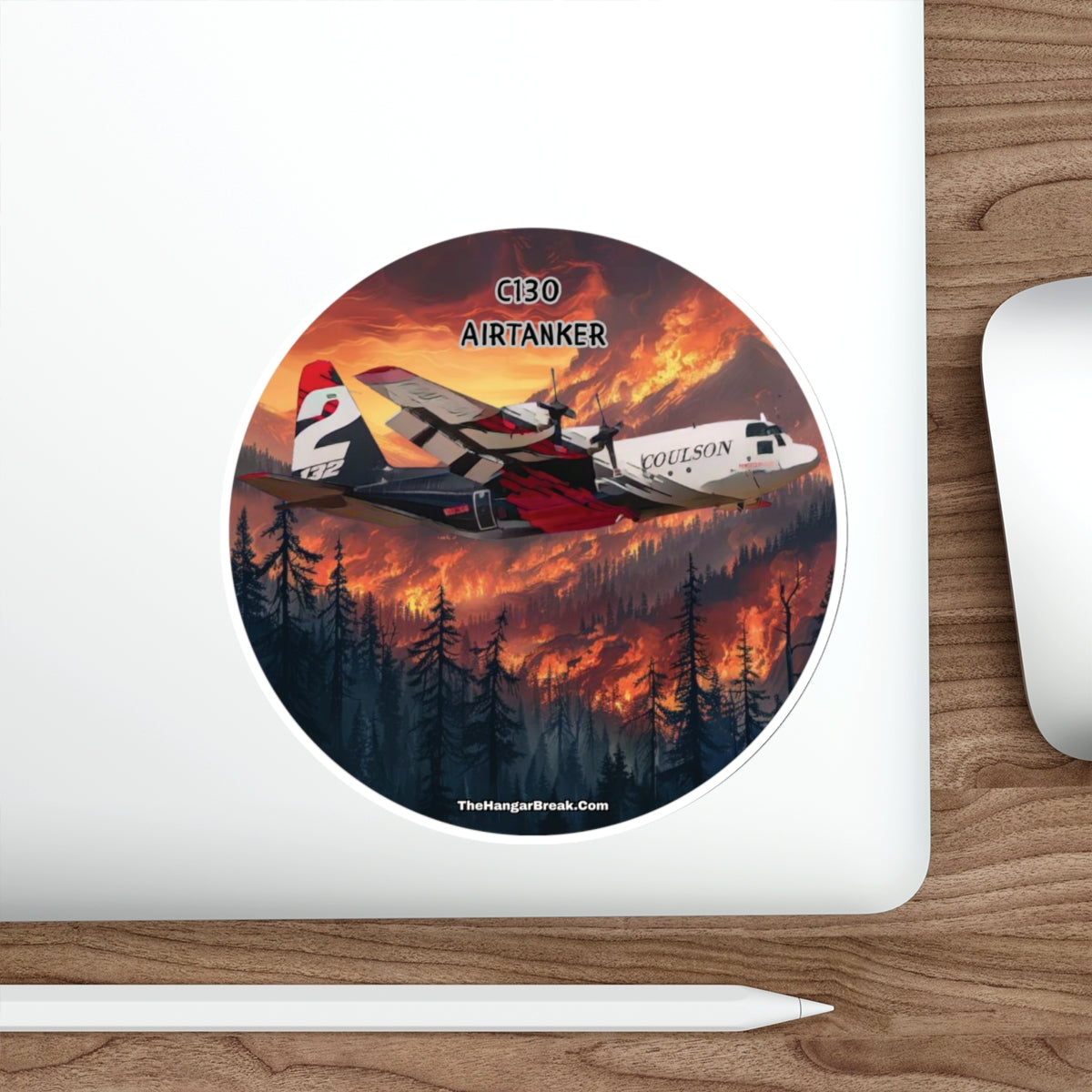 C130 Aerial Firefighter, Round Sticker with Airtanker Design - The Hangar Break