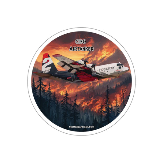 C130 Aerial Firefighter, Round Sticker with Airtanker Design