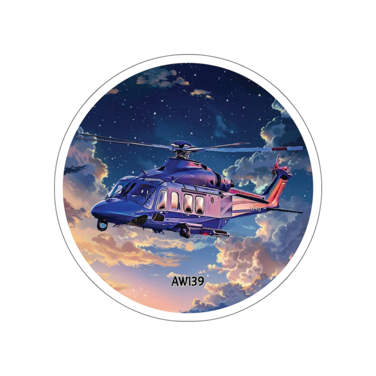 AW139 Helicopter Round Sticker | Vinyl Decal for Helicopter Enthusiasts