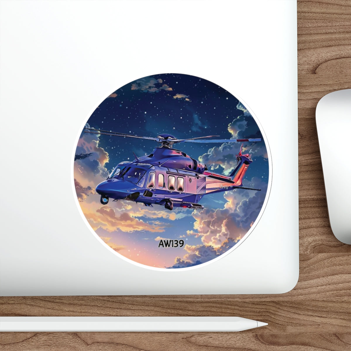 AW139 Helicopter Round Sticker | Vinyl Decal for Helicopter Enthusiasts