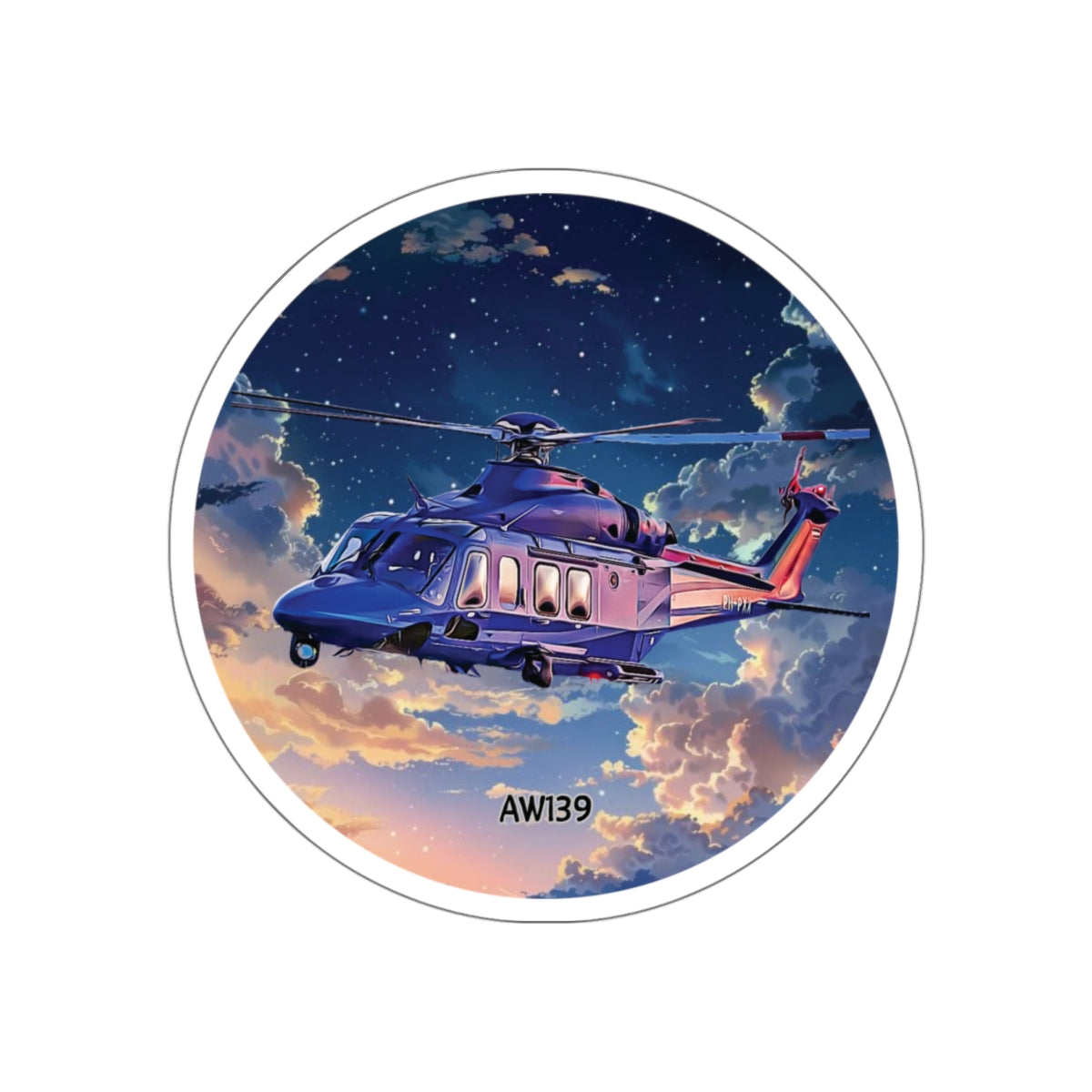 AW139 Helicopter Round Sticker | Vinyl Decal for Helicopter Enthusiasts