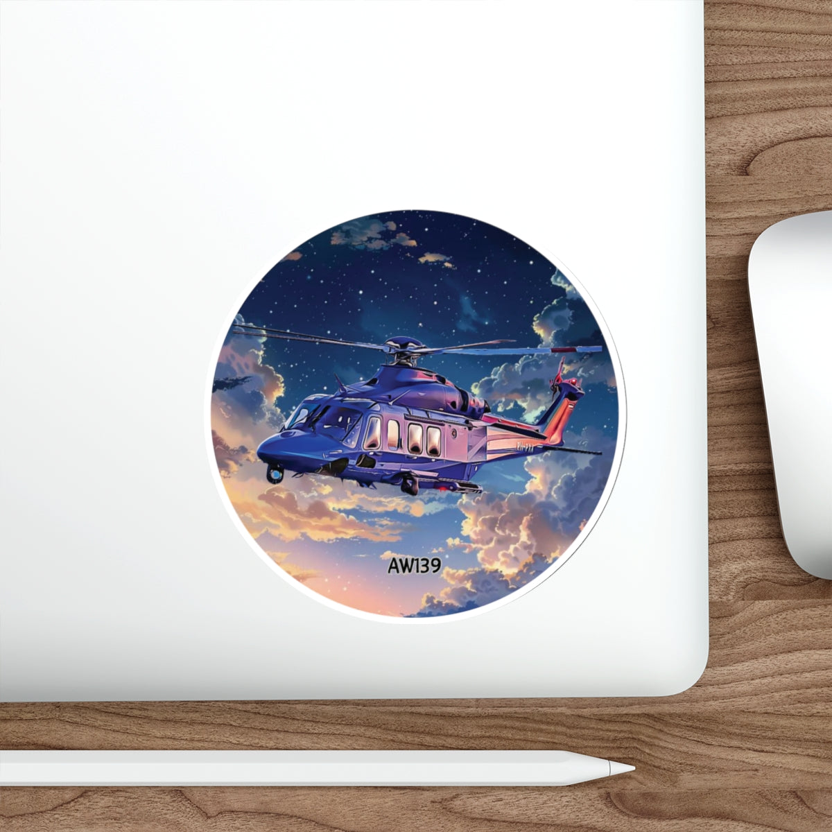 AW139 Helicopter Round Sticker | Vinyl Decal for Helicopter Enthusiasts