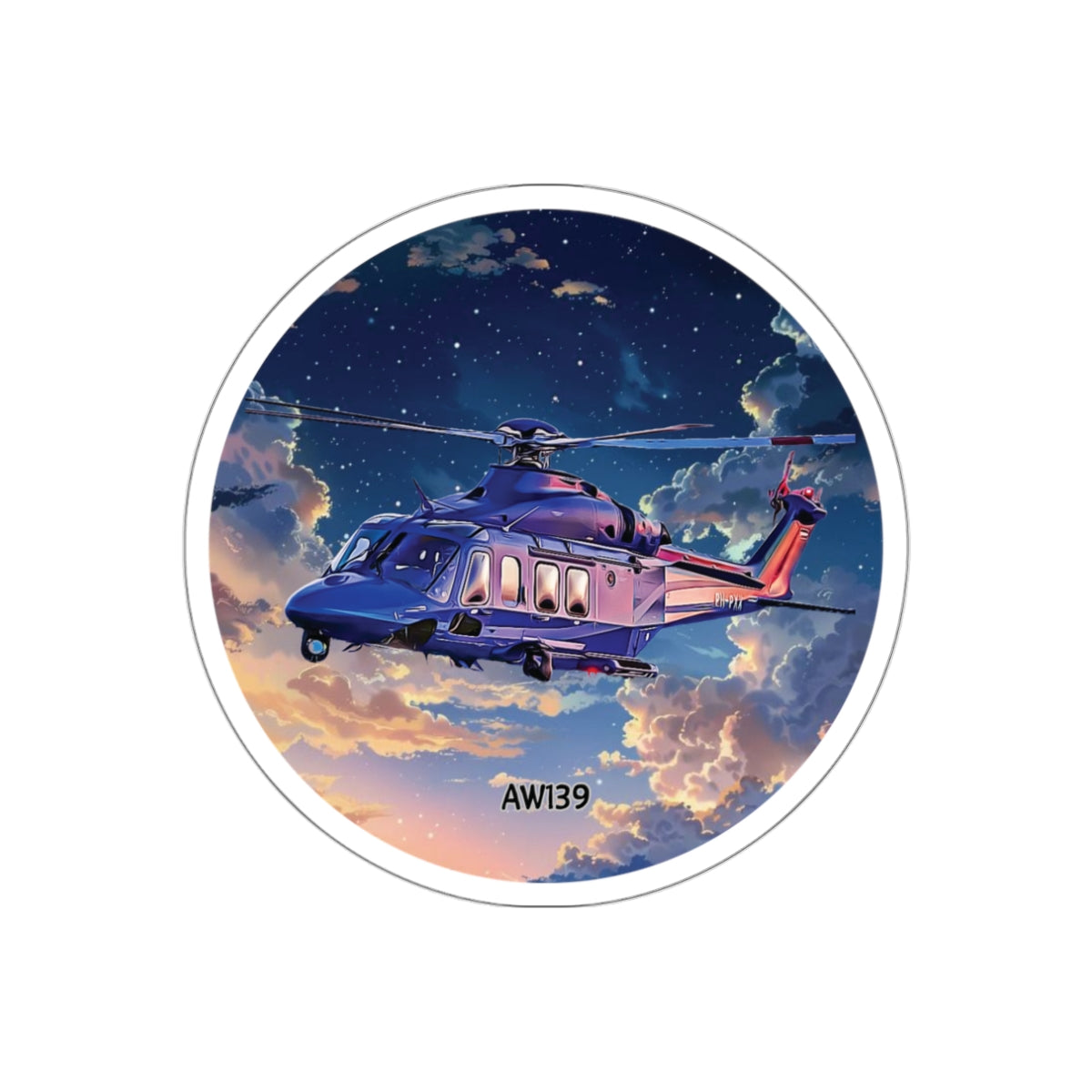 AW139 Helicopter Round Sticker | Vinyl Decal for Helicopter Enthusiasts